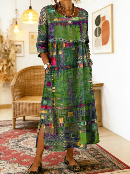 Manuela | Bohém maxi ruha etnikus patchwork mintával